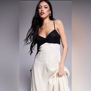 Japna Black and Cream Spaghetti Strap Dress